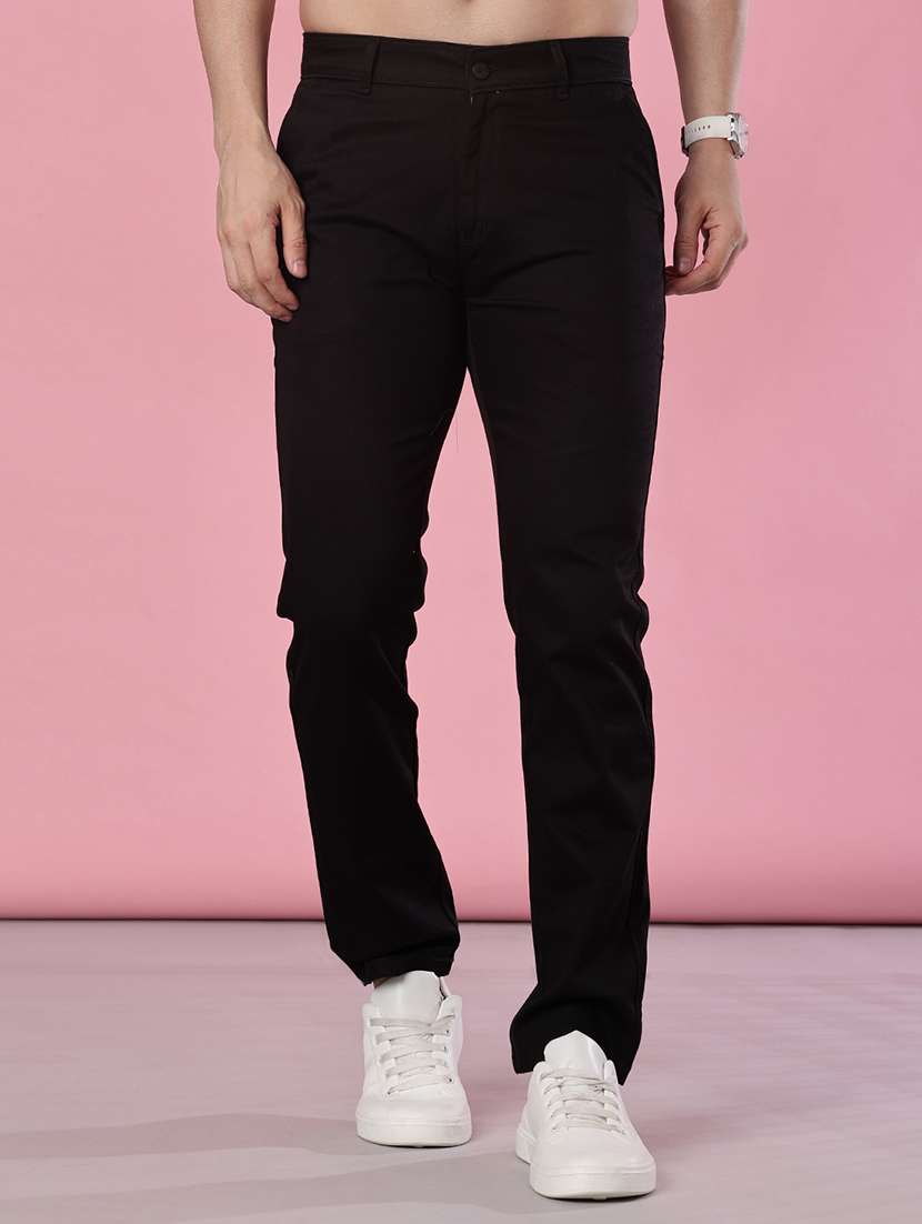 men solid mid rise casual chinos