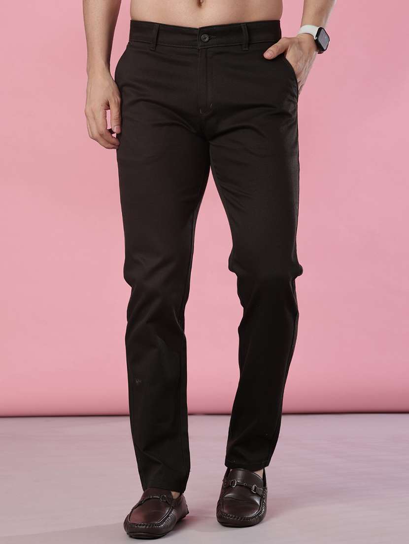 men solid mid rise casual chinos