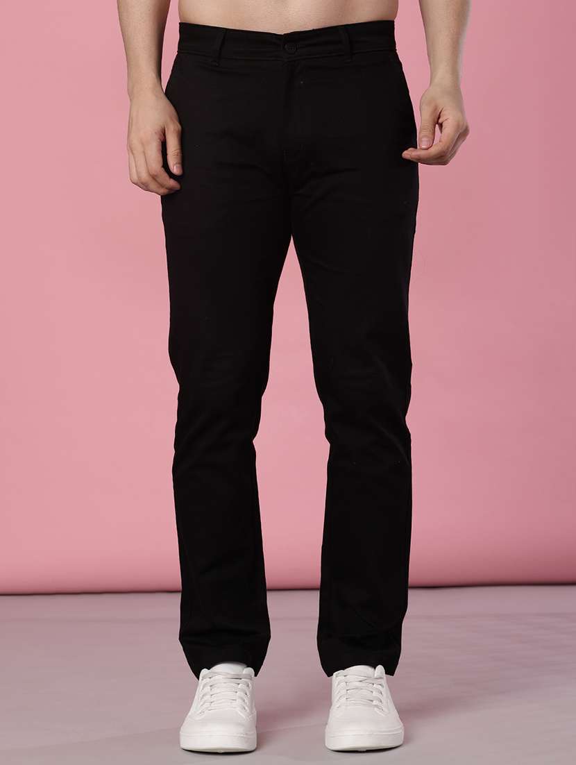 men solid mid rise casual chinos