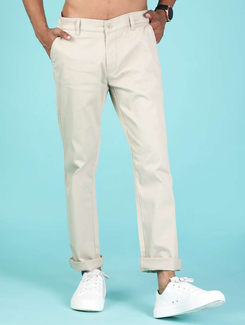 men solid mid rise casual chinos