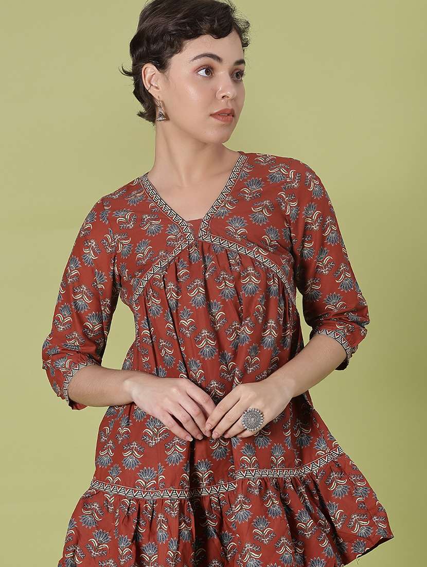 women printed three quarter sleeve kurti - 21997074 -  Standard Image - 1