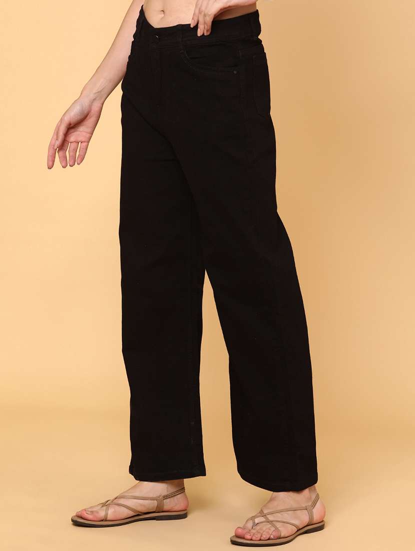 women solid mid rise straight jeans