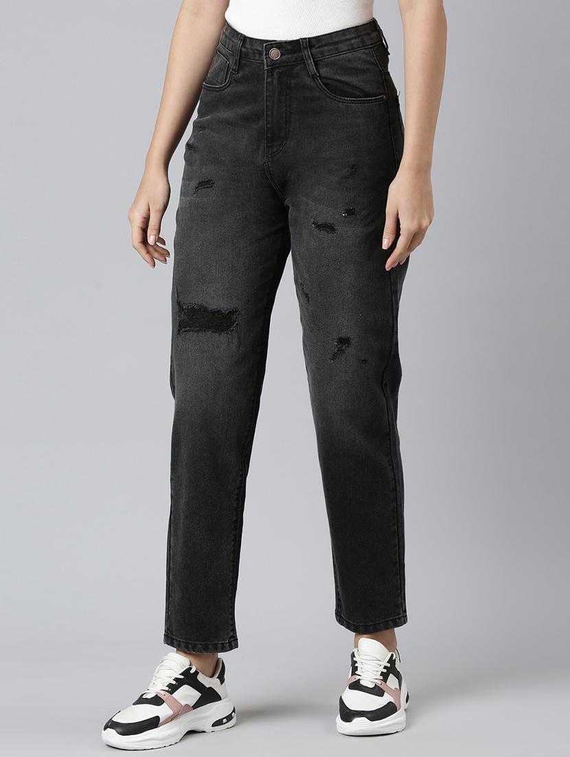 women distressed high rise straight fit jean - 21997121 -  Standard Image - 1