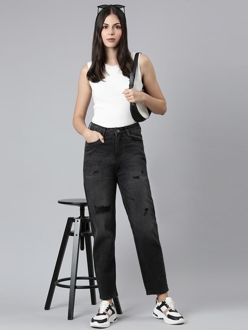 women distressed high rise straight fit jean - 21997121 - Standard Image - 4