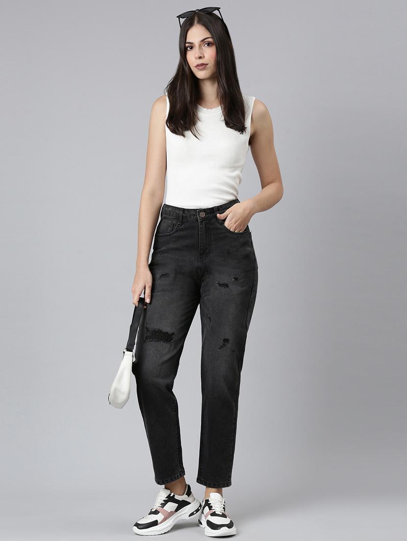 women distressed high rise straight fit jean - 21997121 - Standard Image - 6