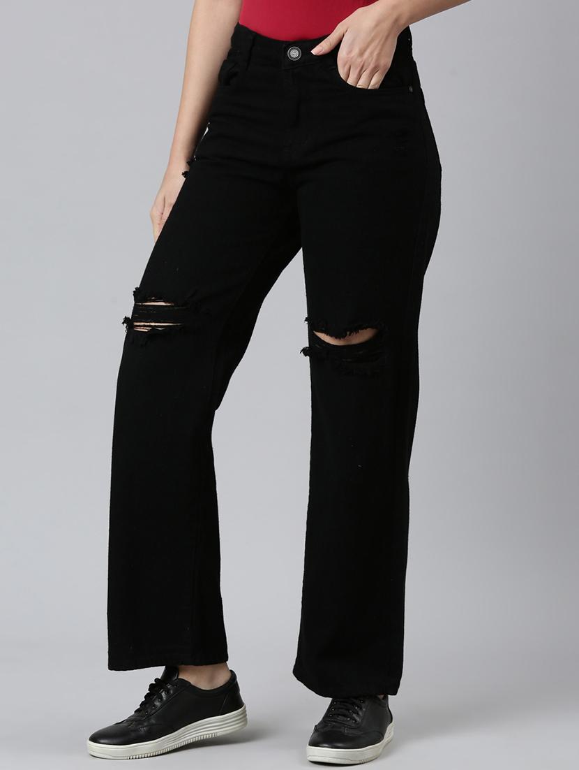 women slash knee straight fit jean - 21997122 - Standard Image - 1