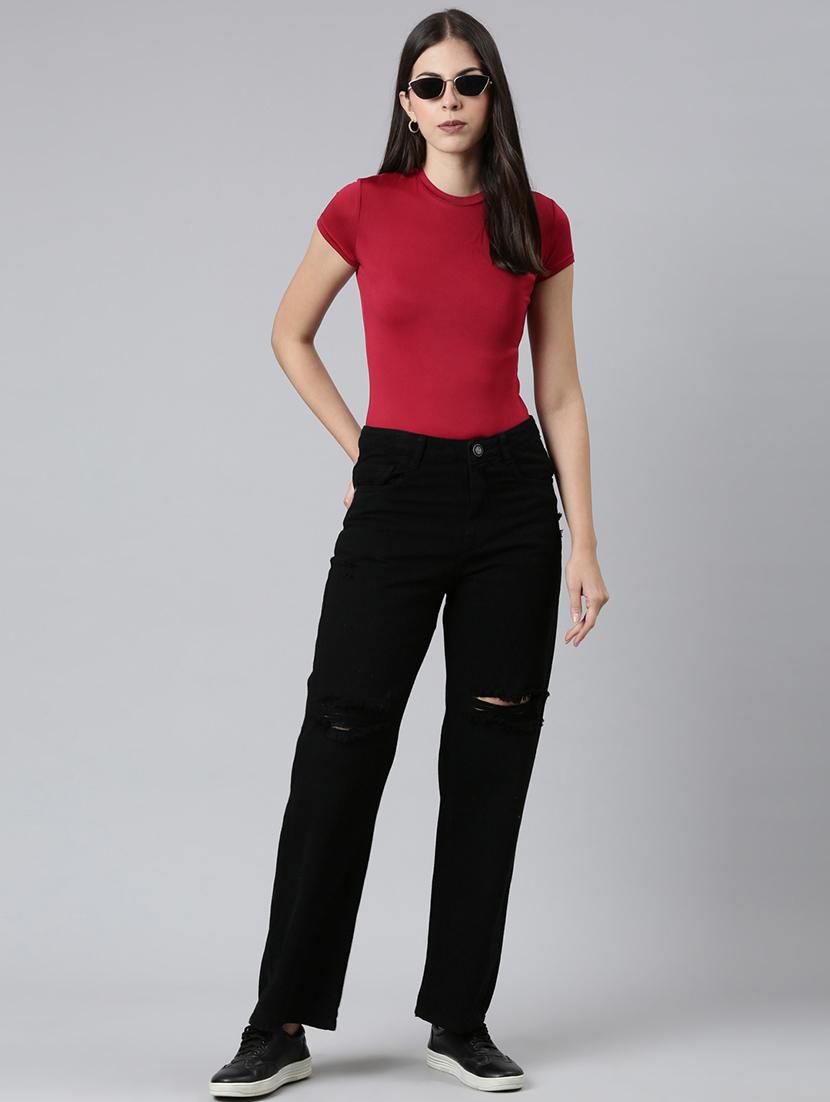 women slash knee straight fit jean - 21997122 - Standard Image - 6