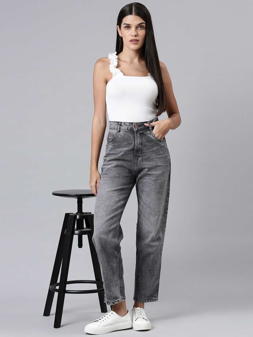 women solid high rise straight fit jean - 21997125 -  Standard Image - 4