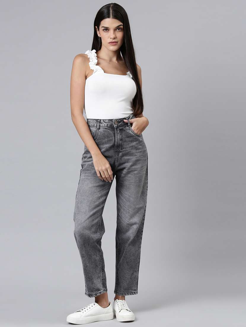 women solid high rise straight fit jean - 21997125 -  Standard Image - 6