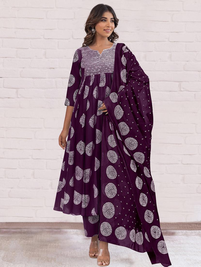 women printed three quarter sleeve anarkali kurta pant with dupatta set - 21997137 - Standard Image - 4