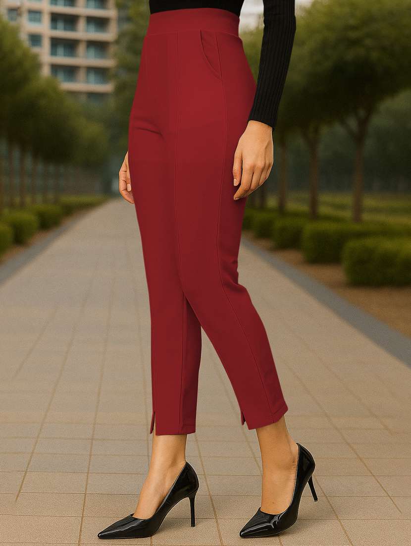 women solid high rise cigarette pants - 21997149 - Standard Image - 1