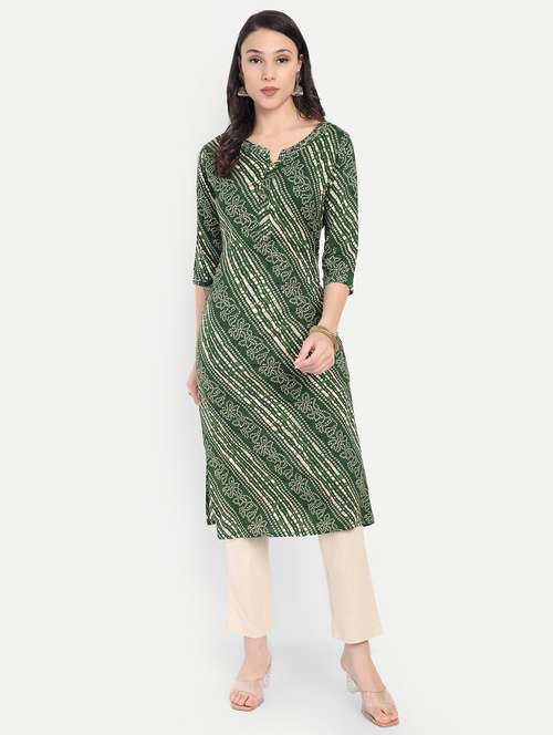 women leheriya printed three quarter sleeve straight kurta - 21997209 - Standard Image - 0