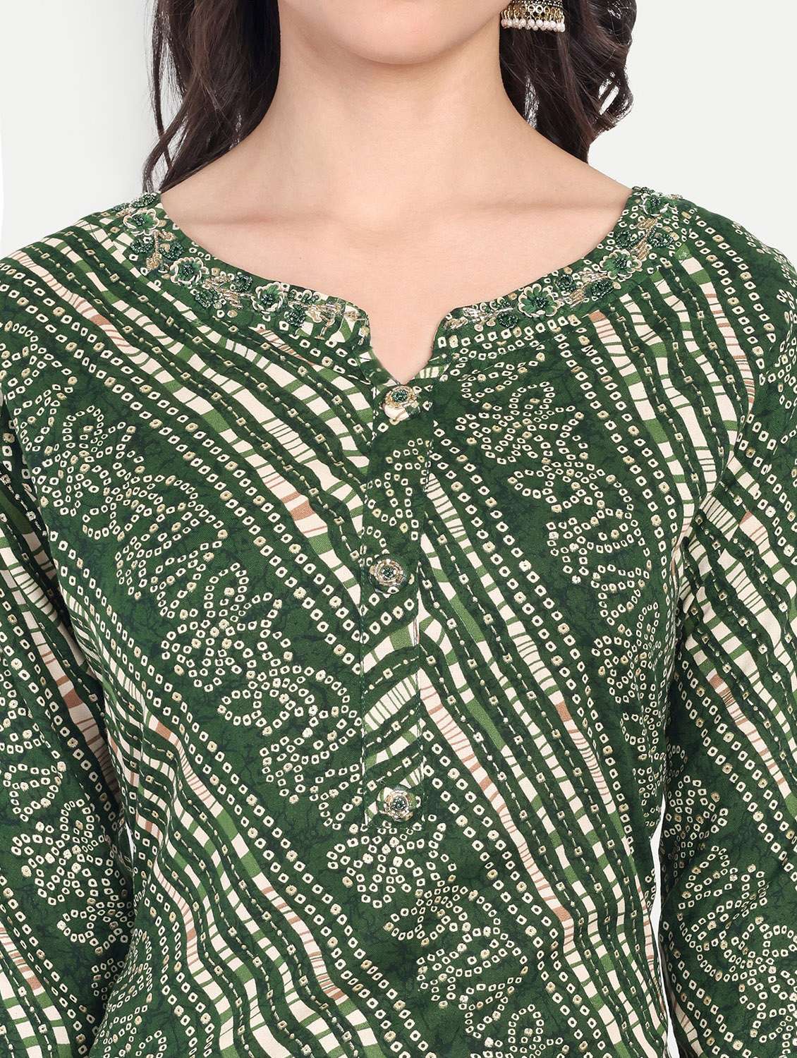 women leheriya printed three quarter sleeve straight kurta - 21997209 - Standard Image - 4