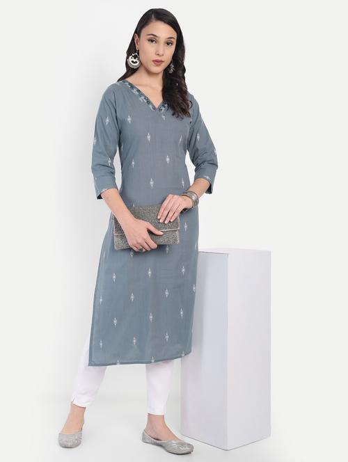 women self design three quarter sleeve straight kurta - 21997210 - Standard Image - 0