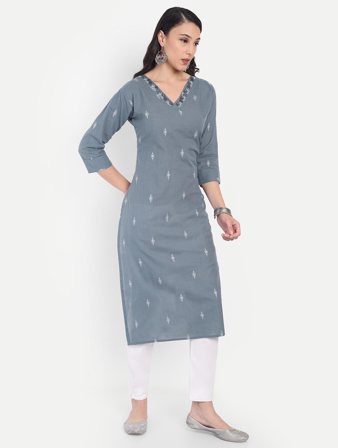 women self design three quarter sleeve straight kurta - 21997210 - Standard Image - 4