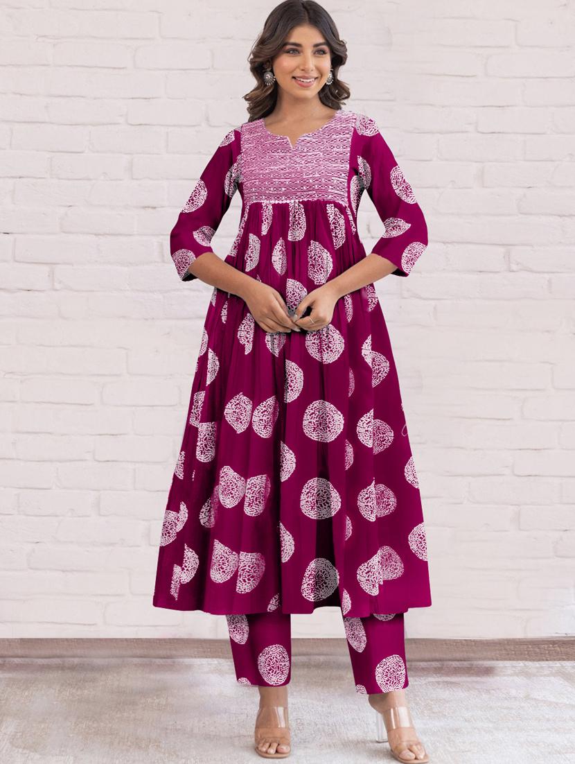 women printed three quarter sleeve anarkali kurta pant with dupatta set - 21997229 -  Standard Image - 1