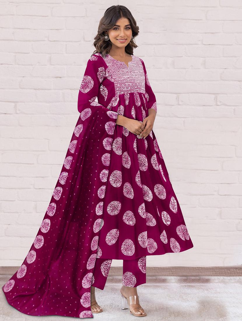 women printed three quarter sleeve anarkali kurta pant with dupatta set - 21997229 - Standard Image - 4