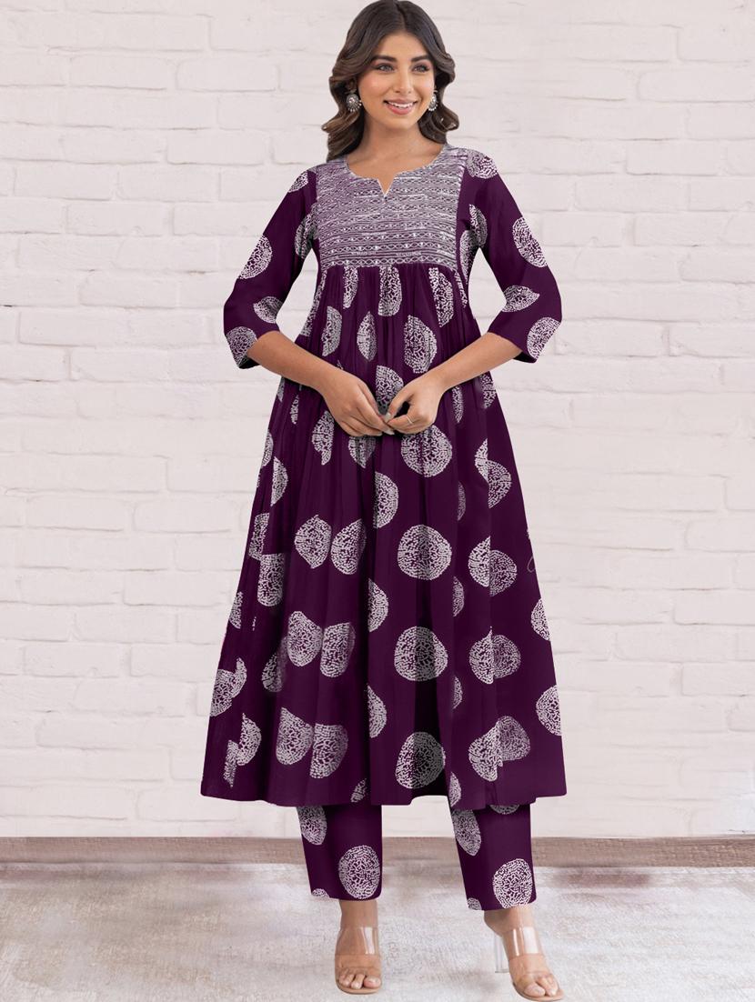 women printed three quarter sleeve anarkali kurta pant with dupatta set - 21997230 -  Standard Image - 1