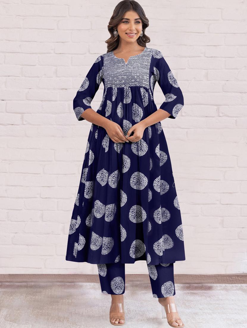 women printed three quarter sleeve anarkali kurta pant with dupatta set - 21997232 -  Standard Image - 1