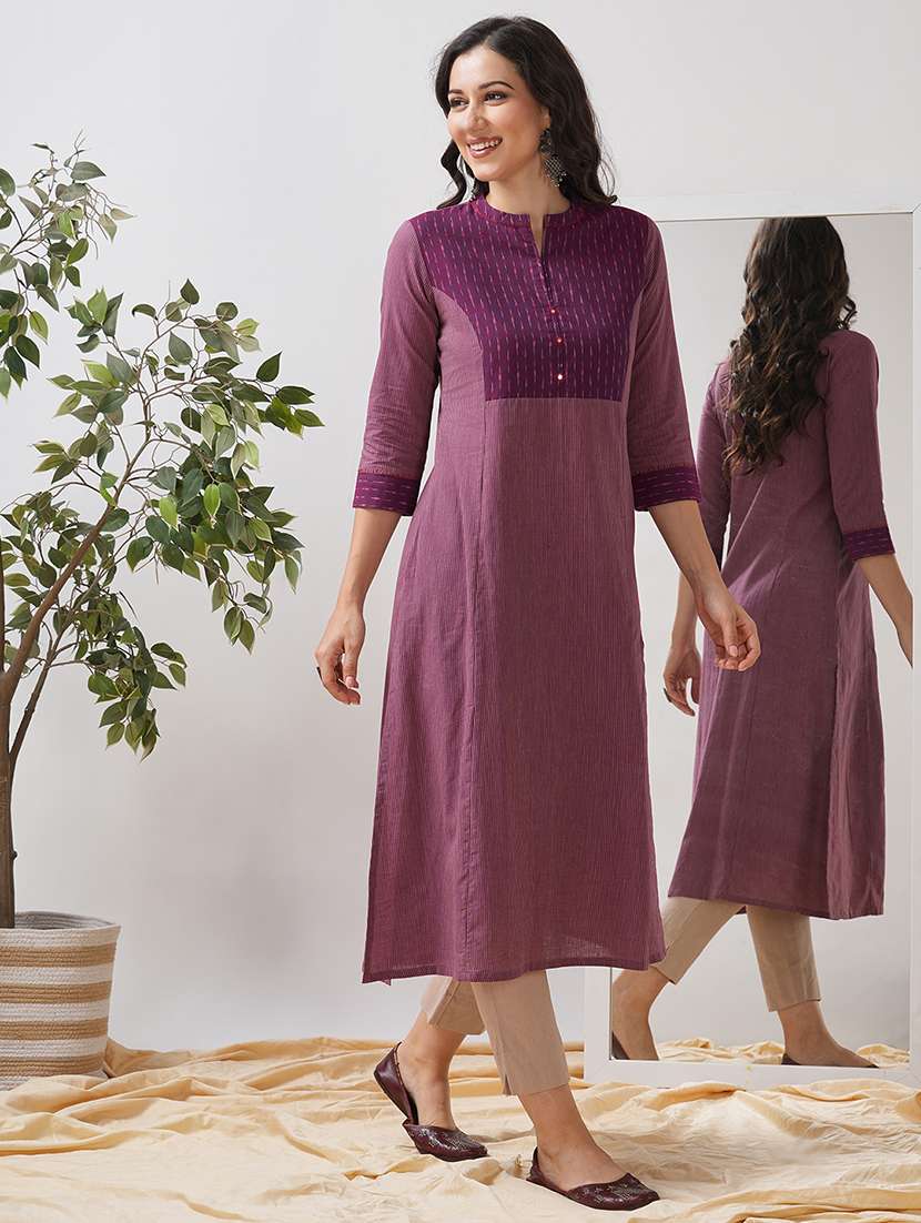 women self design three quarter sleeve a-line kurta - 21997234 -  Zoom Image - 0