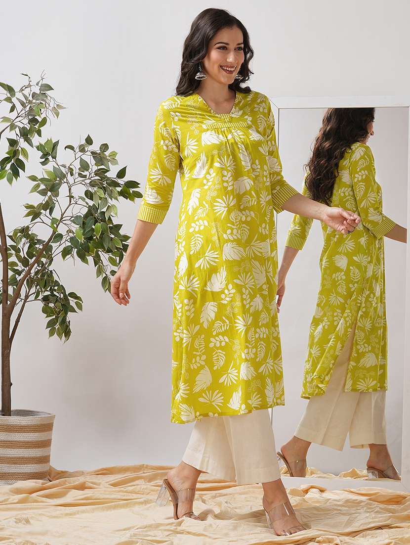 women printed three quarter sleeve a-line kurta - 21997235 -  Standard Image - 1