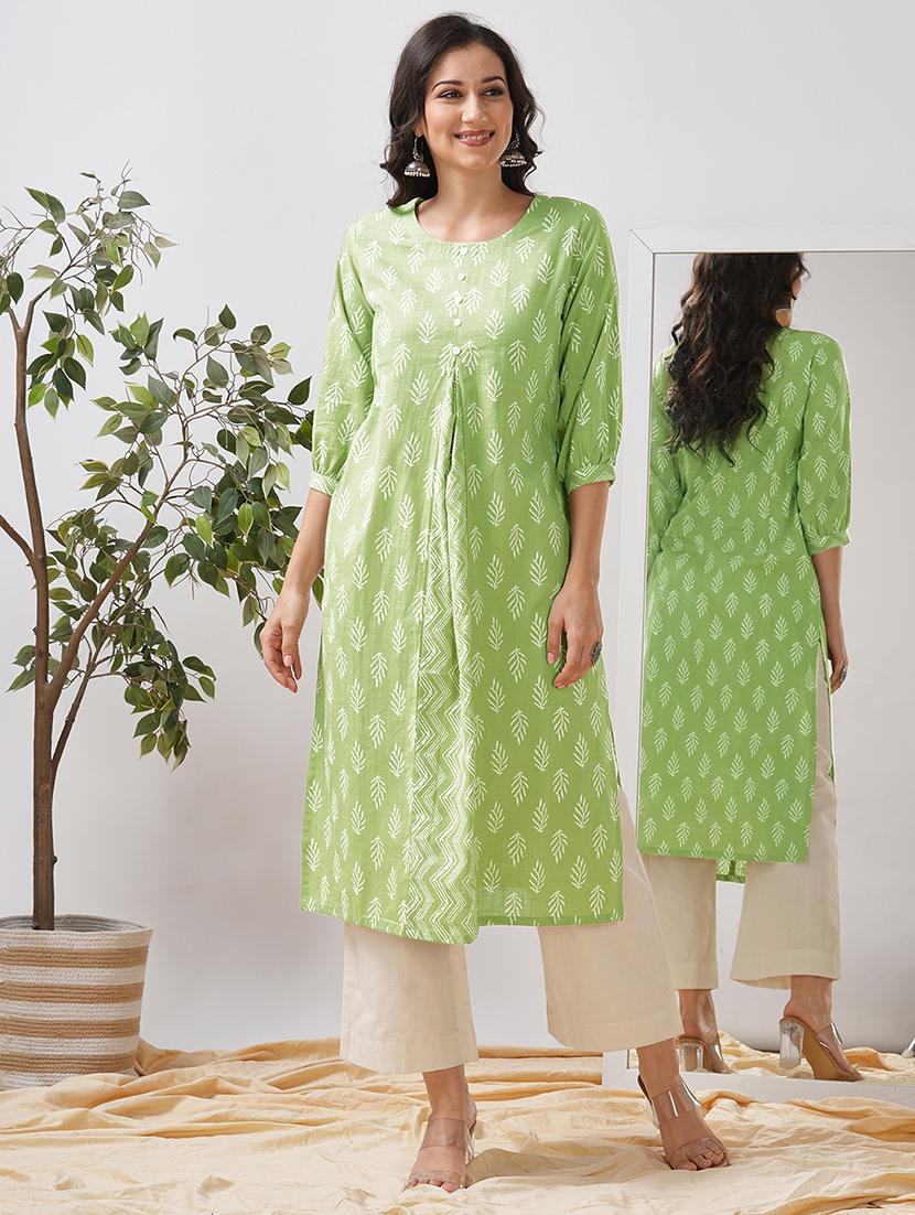 women printed three quarter sleeve a-line kurta - 21997241 - Standard Image - 1