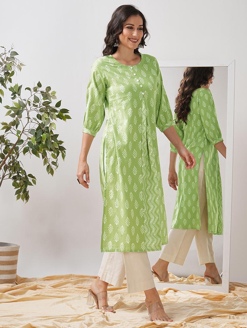 women printed three quarter sleeve a-line kurta - 21997241 - Standard Image - 4