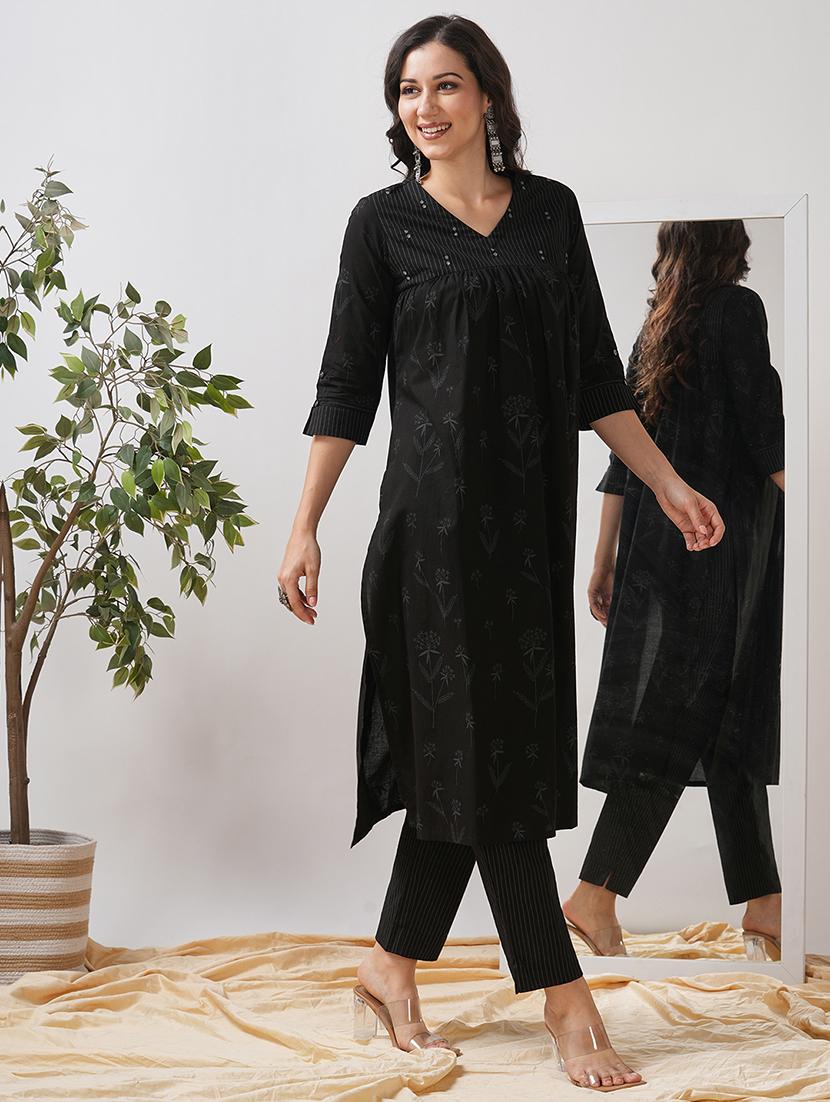 women printed three quarter sleeve a-line kurta - 21997244 - Standard Image - 1