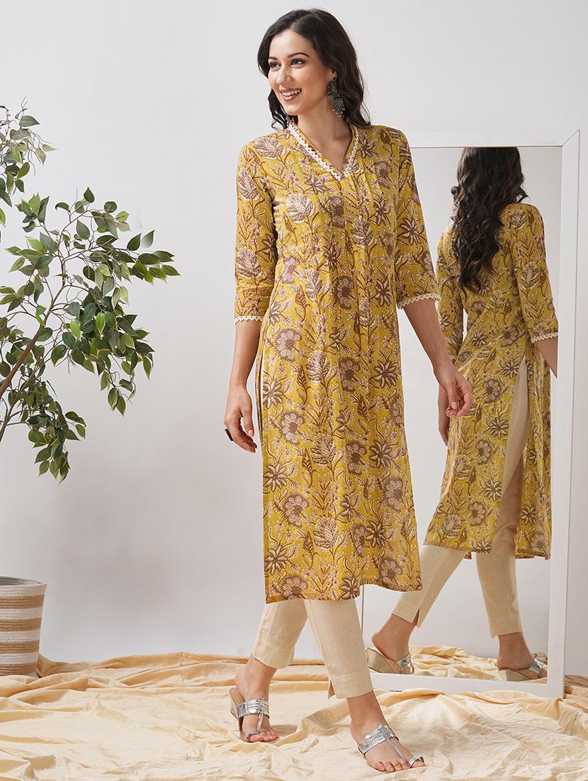 women floral printed three quarter sleeve a-line kurta - 21997247 - Standard Image - 4