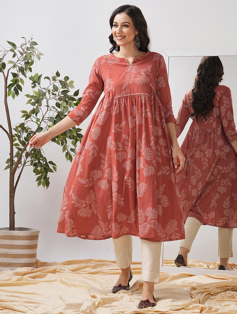 women floral printed three quarter sleeve flared kurta - 21997250 - Zoom Image - 0