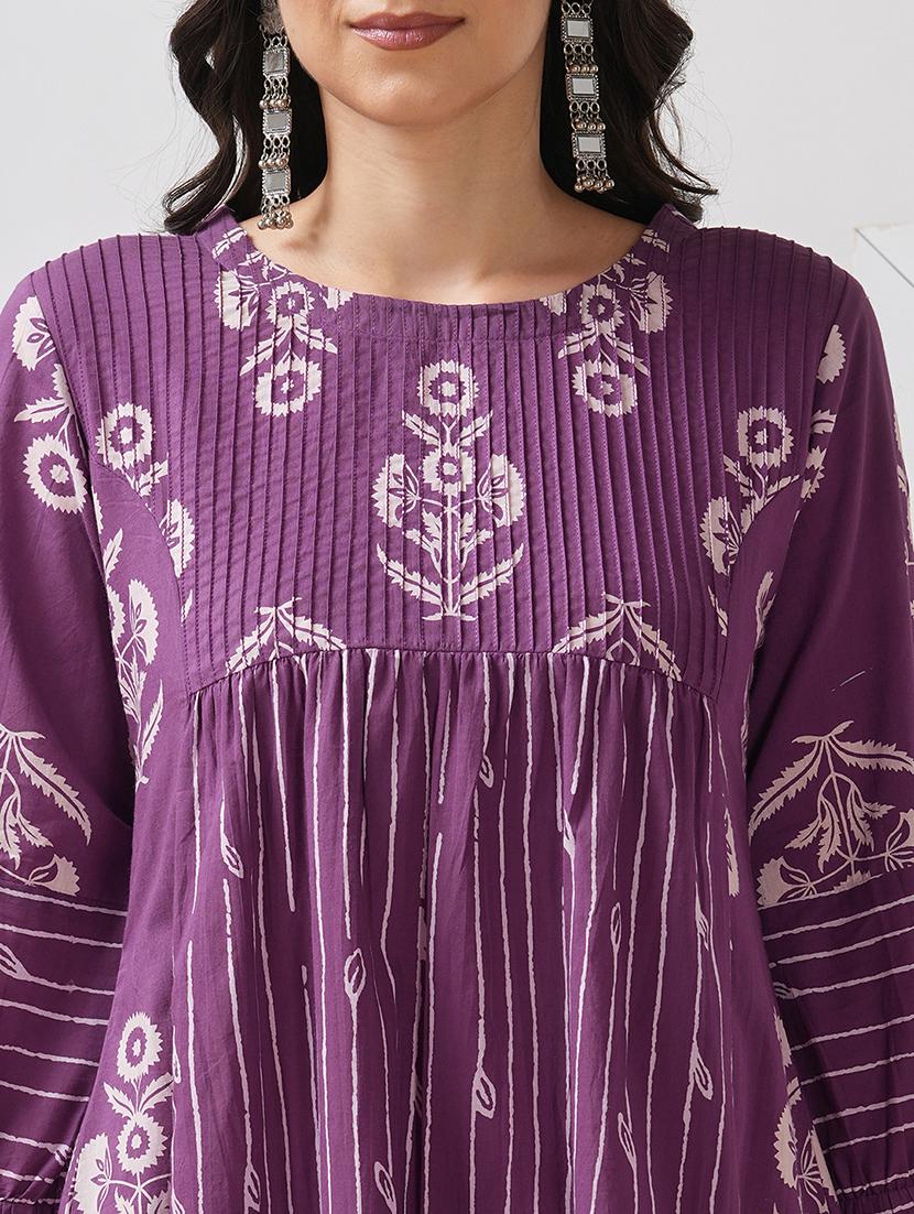 women floral printed three quarter sleeve flared kurta - 21997251 - Standard Image - 4