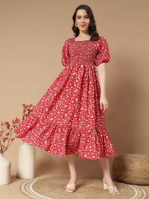 women floral printed puff sleeve tiered dress - 21997285 -  Standard Image - 0