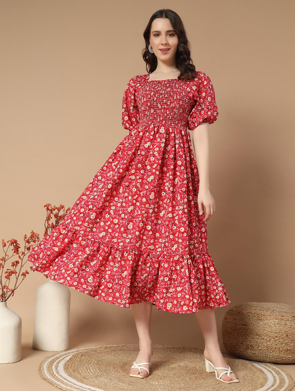 women floral printed puff sleeve tiered dress - 21997285 -  Zoom Image - 0