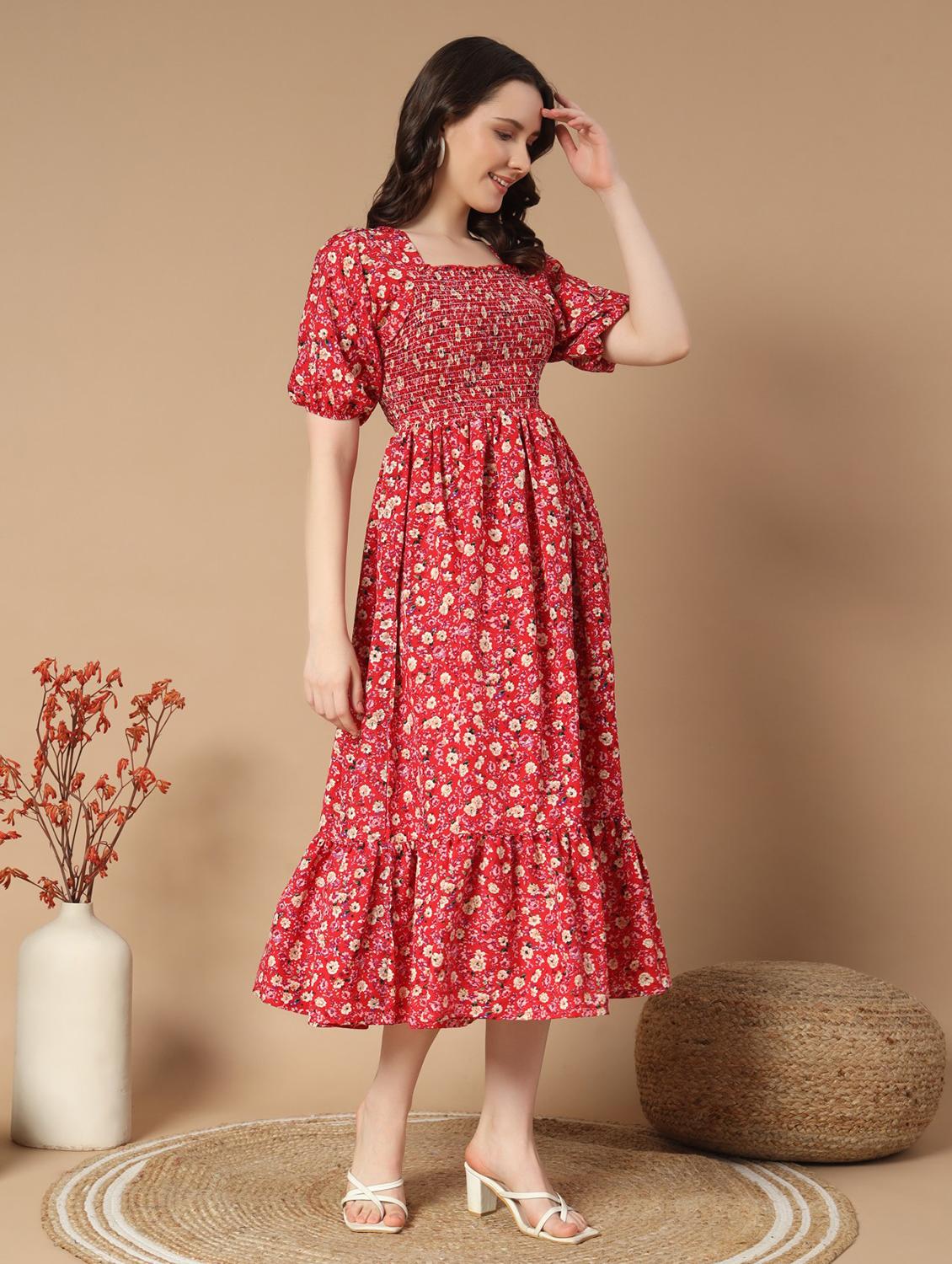 women floral printed puff sleeve tiered dress - 21997285 -  Standard Image - 1