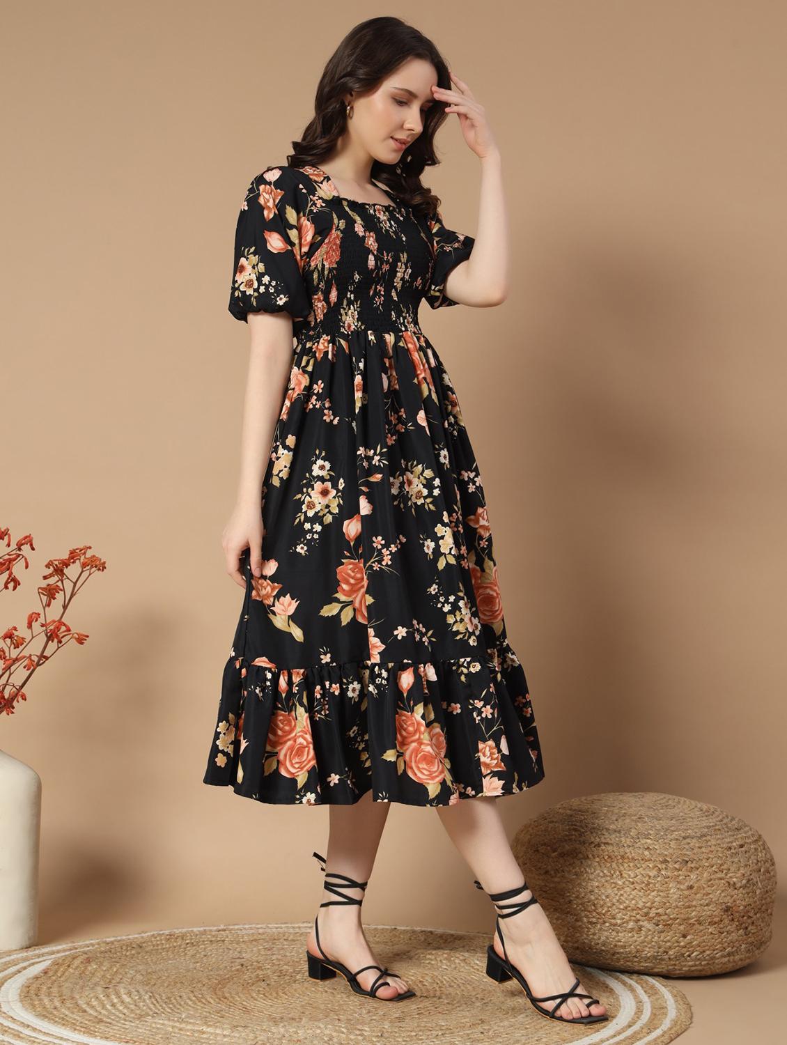 women floral printed puff sleeve tiered dress - 21997292 - Standard Image - 1