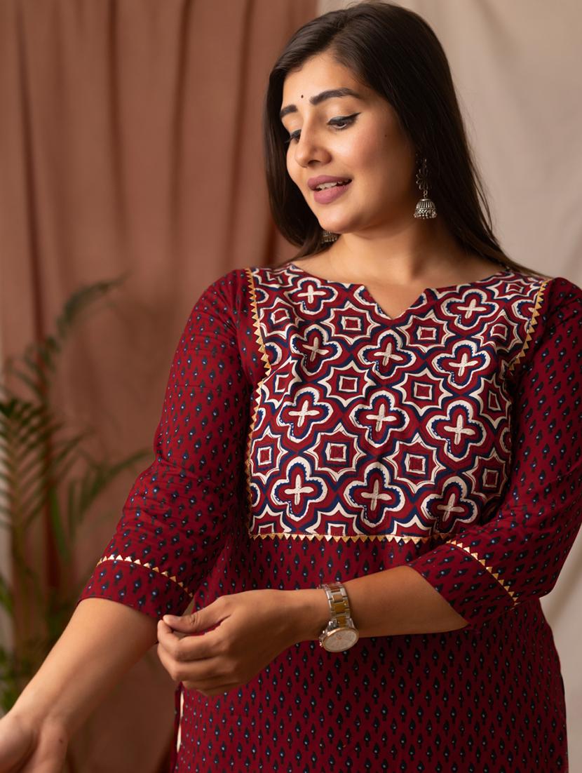 women printed three quarter sleeve straight kurta - 21997304 - Standard Image - 4