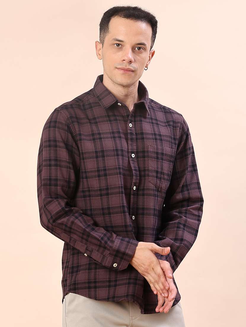 men checkered long sleeve regualr fit casual shirt - 21997354 -  Standard Image - 1