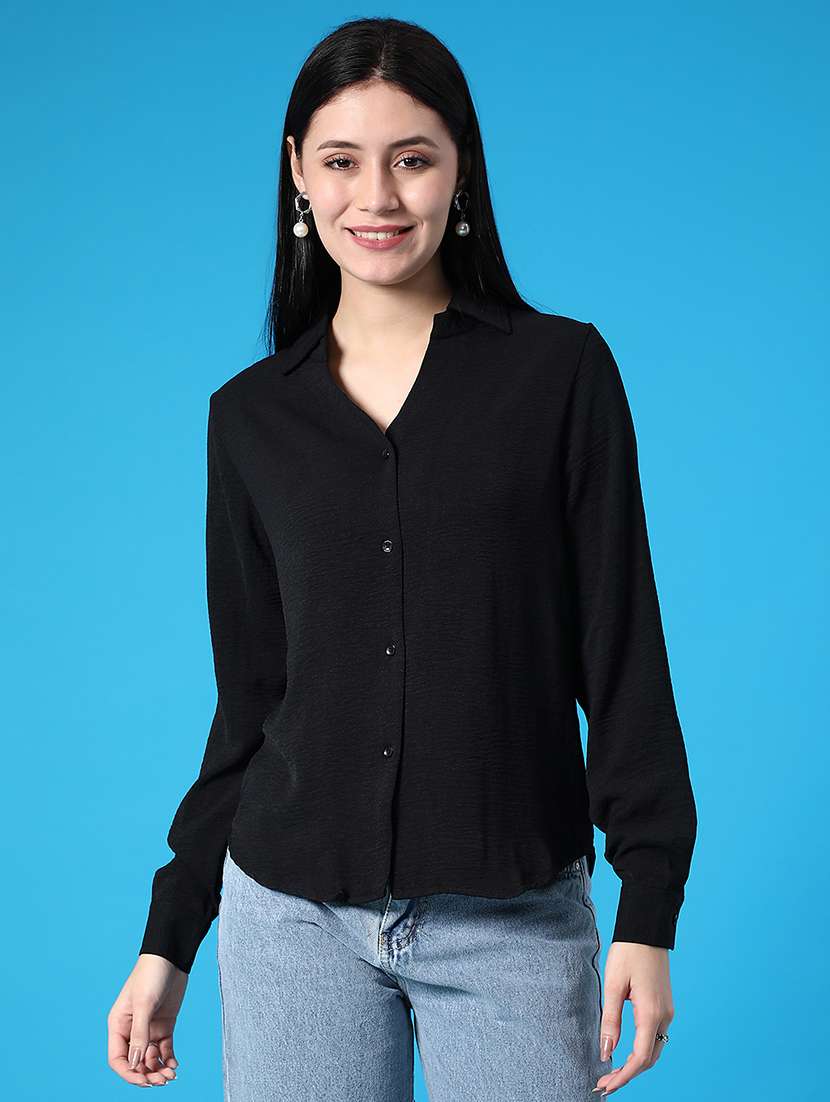 women solid long sleeve collared regular shirt - 21997401 -  Standard Image - 1