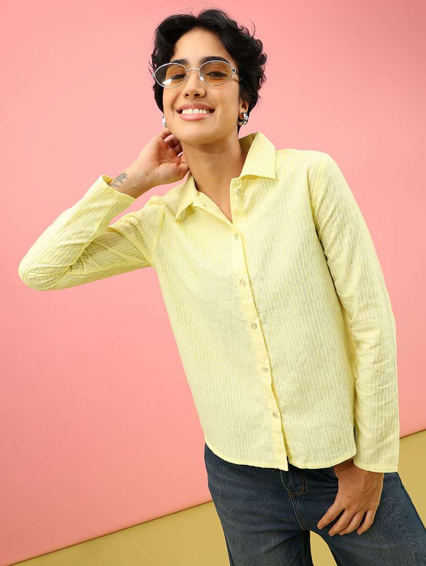 women solid collared long sleeve shirt - 21997496 -  Standard Image - 1