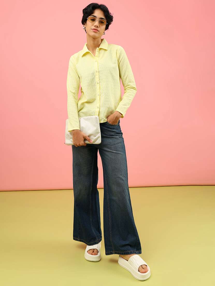 women solid collared long sleeve shirt - 21997496 -  Standard Image - 4