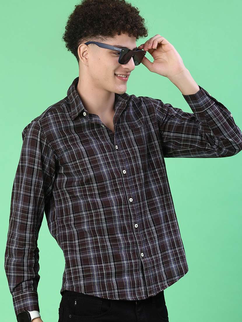men checkered long sleeve regualr fit casual shirt