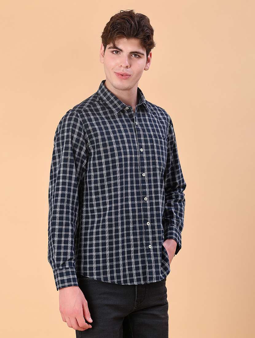 men checkered collared long sleeve shirt - 21997565 -  Standard Image - 1