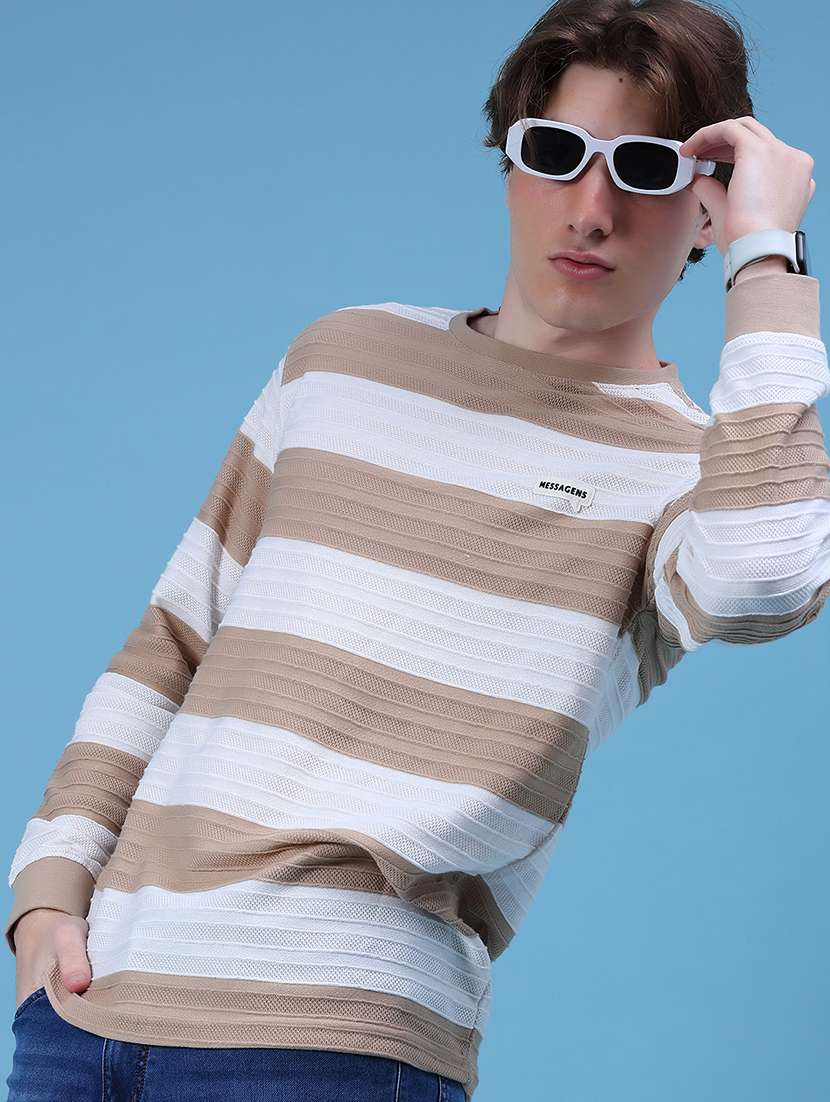 men stripes long sleeve slim fit t-shirt 