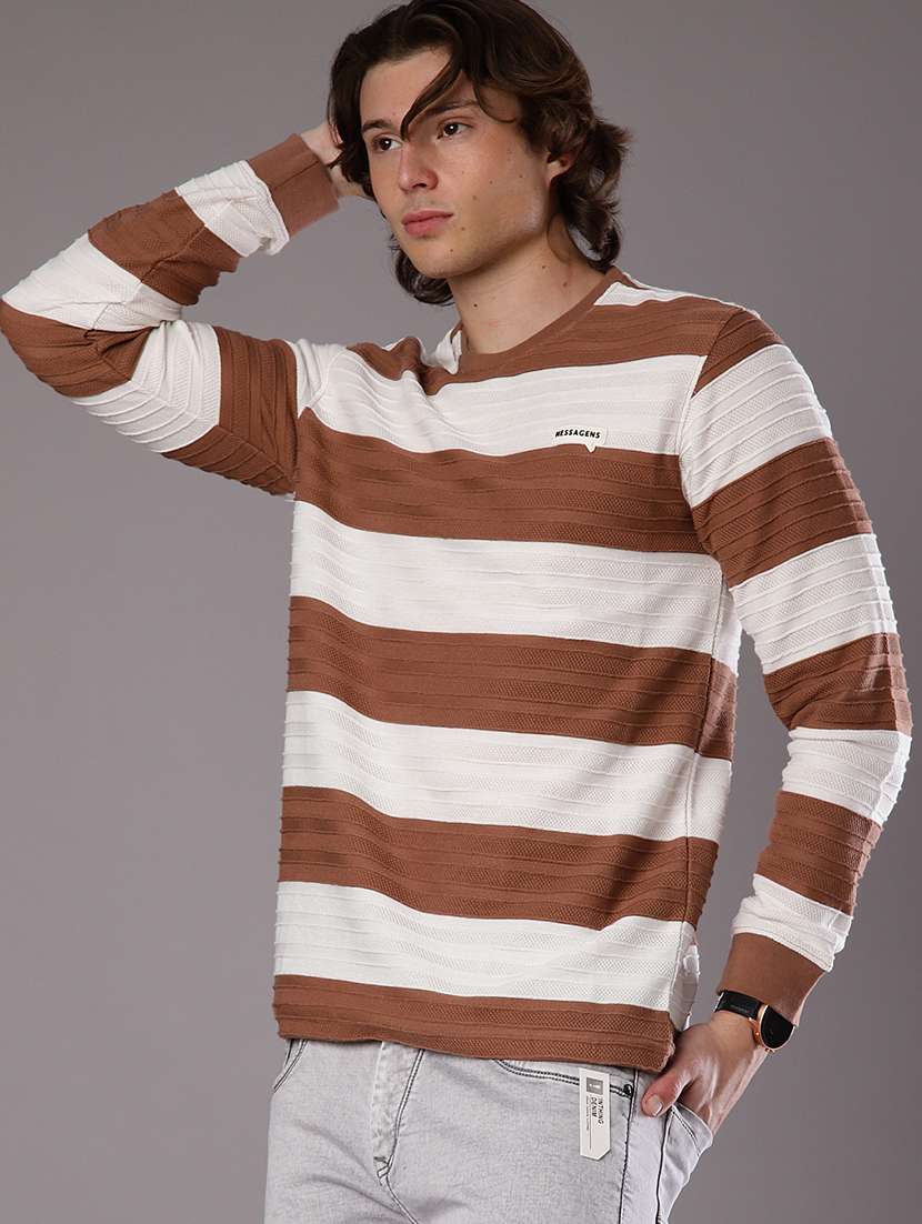 men stripes long sleeve slim fit t-shirt 