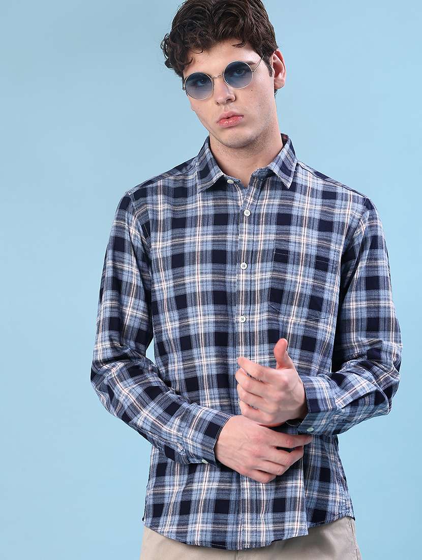 men checkered long sleeve regualr fit casual shirt