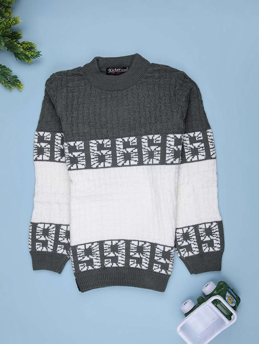 boys self design long sleeve pullover sweater