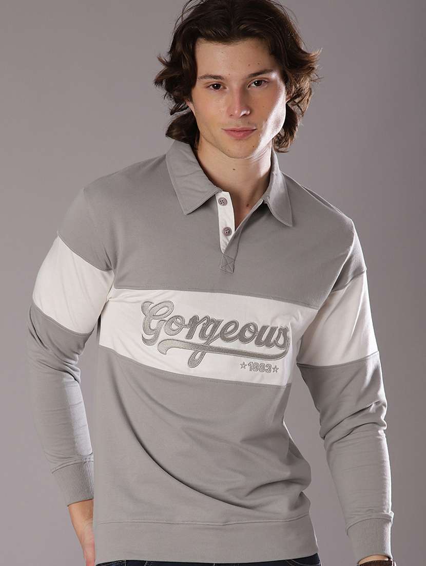 men chest print long sleeve slim fit t-shirt 