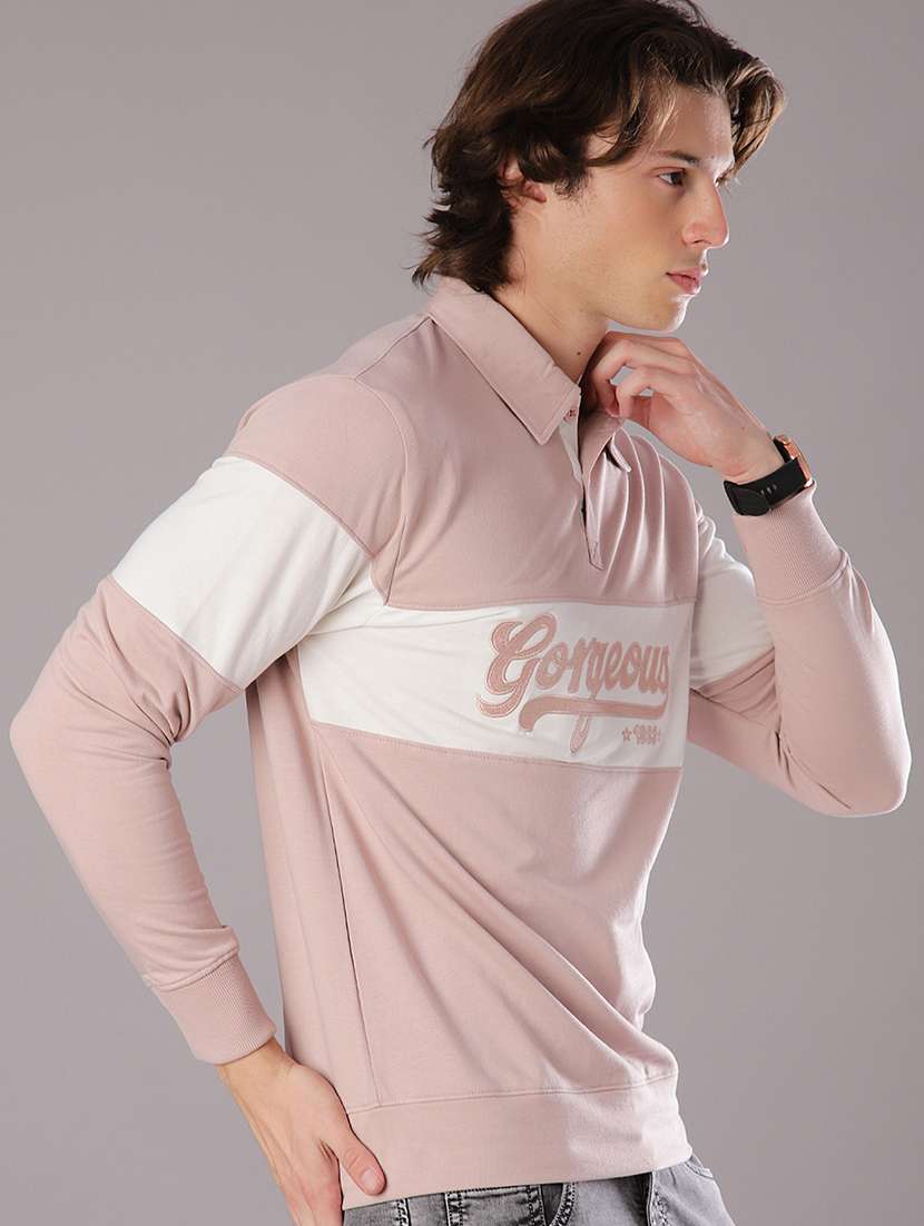 men chest print long sleeve slim fit polo t-shirt  - 21997681 -  Standard Image - 1