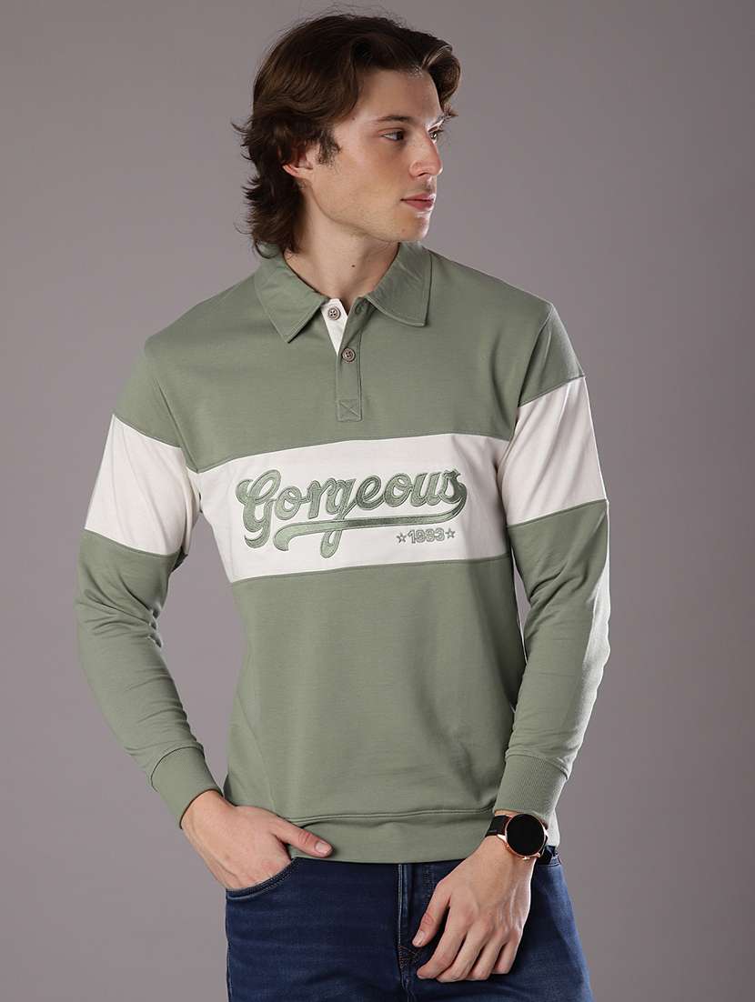 men chest print long sleeve slim fit polo t-shirt  - 21997682 -  Standard Image - 1