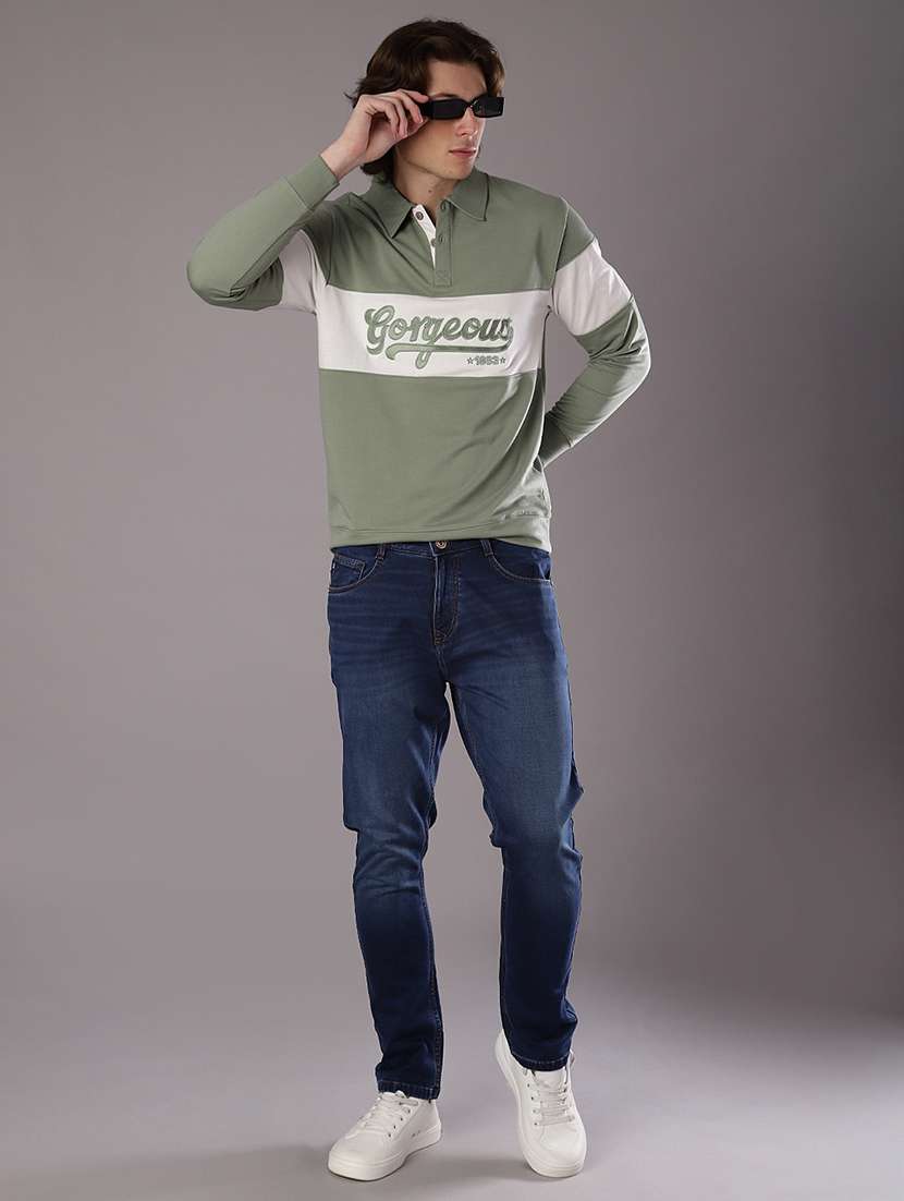 men chest print long sleeve slim fit polo t-shirt  - 21997682 -  Standard Image - 4